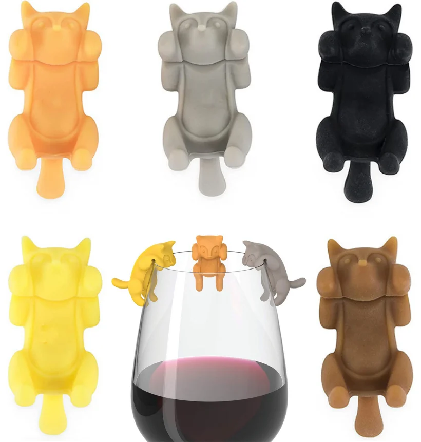 6pcs/set Silicone Glass Marker Cute Cat Shape Wine Cup Marker Wine Charms Tags Glasses Identifier Marker Cups Bar Party Supplies