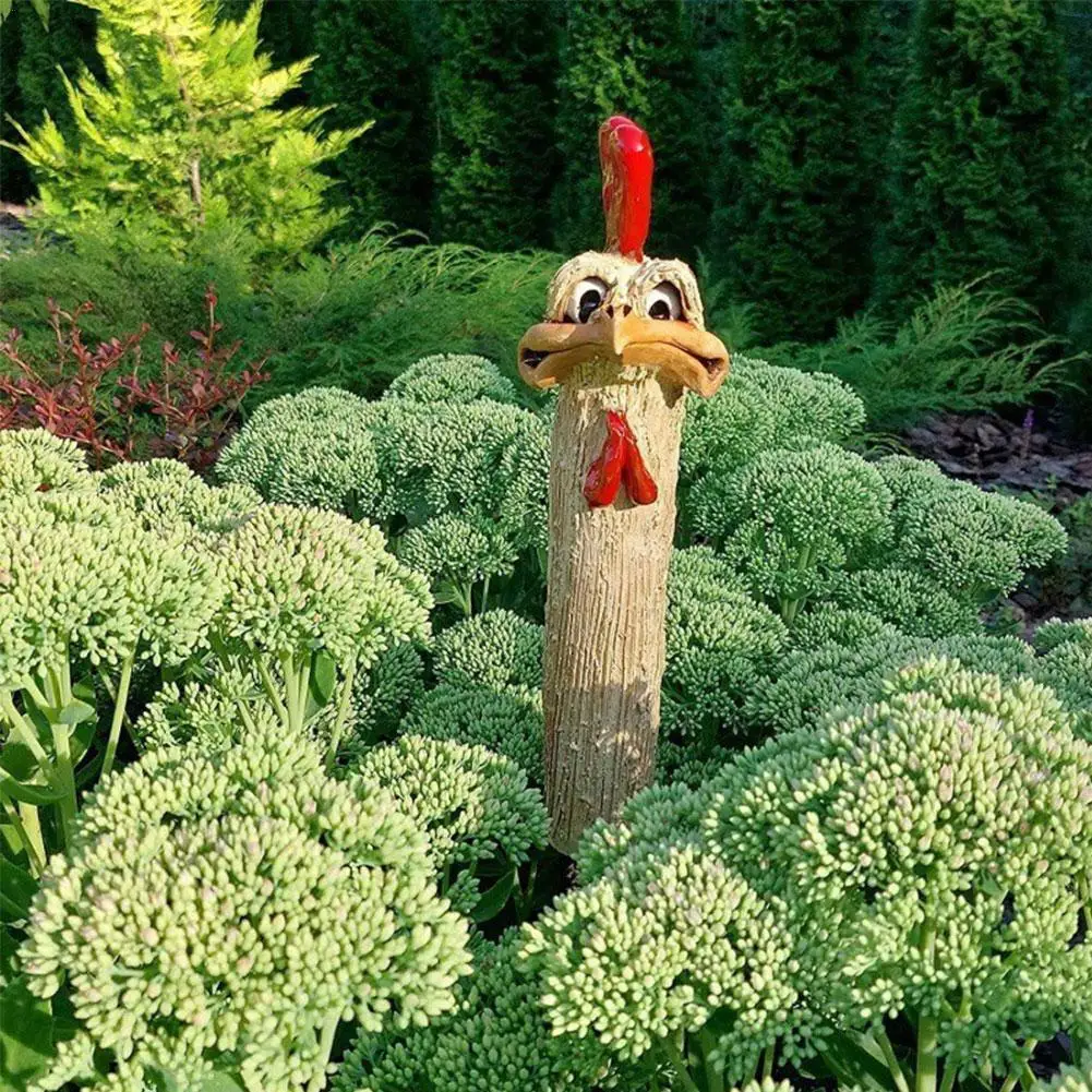 

Funny Farm Chicken Statue Rooster Ostrich Head Figurines Sculpture Resin Crafts Outdoor Garden Courtyard Bush Flower Plant Decor