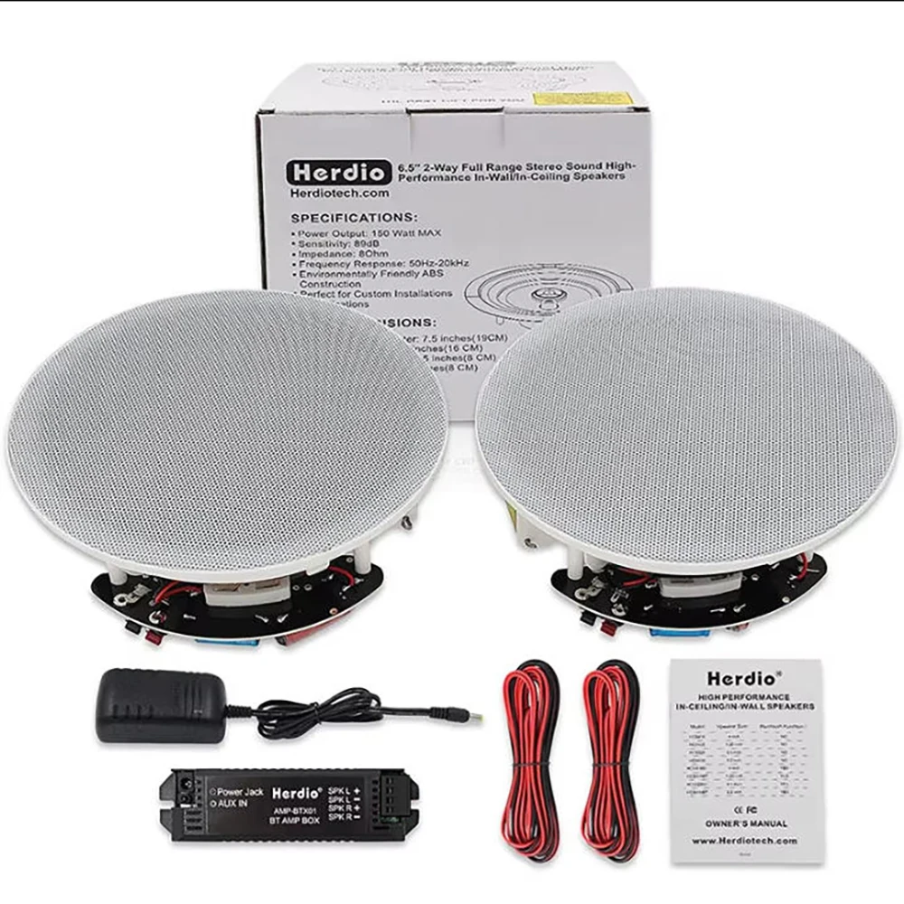Herdio 2PCS 6.5 Inch Home Audio 300W Ceiling Bluetooth Speaker Home Recessed Speaker System For Indoor Kitchen Bedroom Bathroom