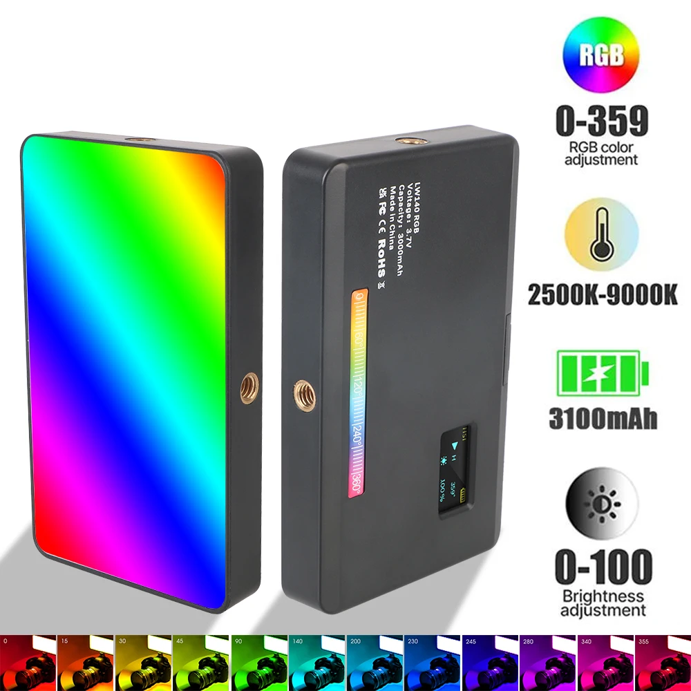 

RGB Portable Studio Photo Lamp 2500K-9000K For Photography Camera Lights LED Video Light LW140 Rechargeable