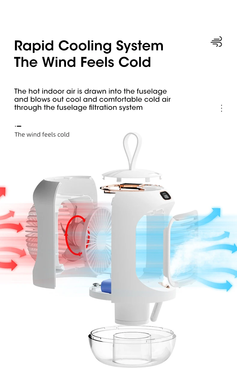 Description Picture 6 of itemNight Light Electric Fan Air Conditioner Rechargeable Mini Mobile Appliances Household Silen Tventilator Desktop Fan Humidifier