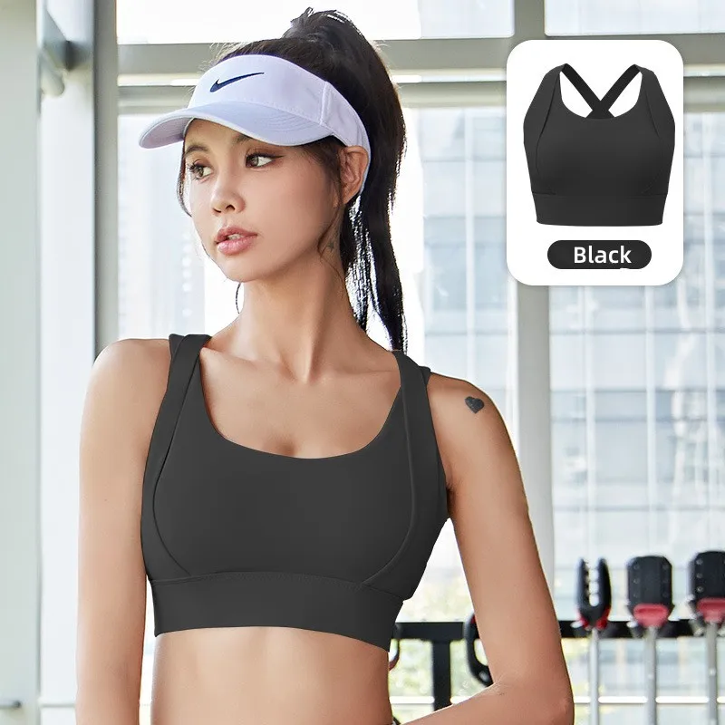 

12 Colors Double-shoulder High Elastic Sports Yoga Bra With Side Breasts Gathered Fitness Underwear Women