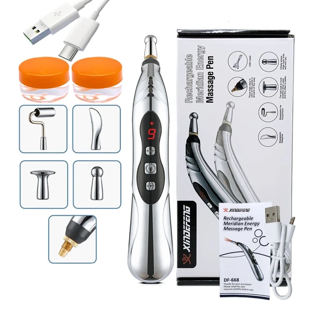 Super set d'acupuncture: Stylo d'acupuncture électronique à 5 têtes+outil  Gua Sha+600 graines d'oreille+stylo d'acupuncture rétractable+4 gel de