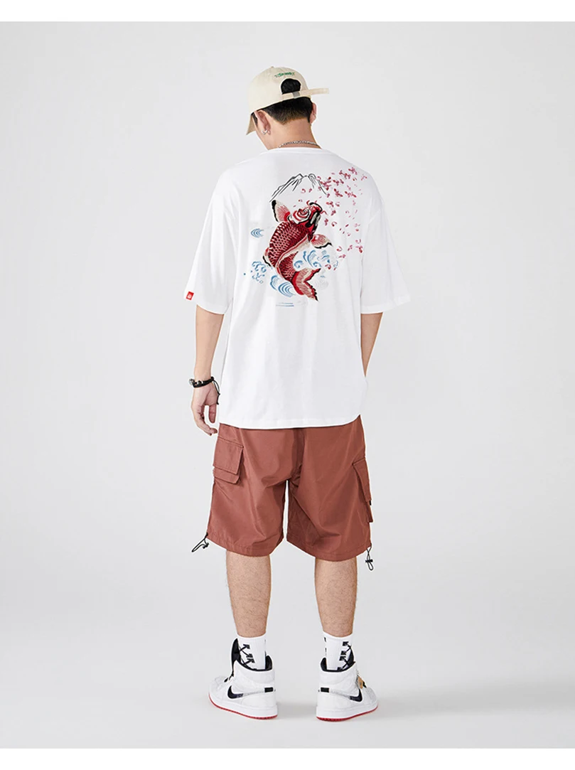 Herren Brokat Karpfen-Stickerei Kurzarm-T-Shirt Sommer Marken-Baumwolle Übergroßes T-Shirt Männliches Oberteil Kleidung 2024 Z1A1 – Detail 13