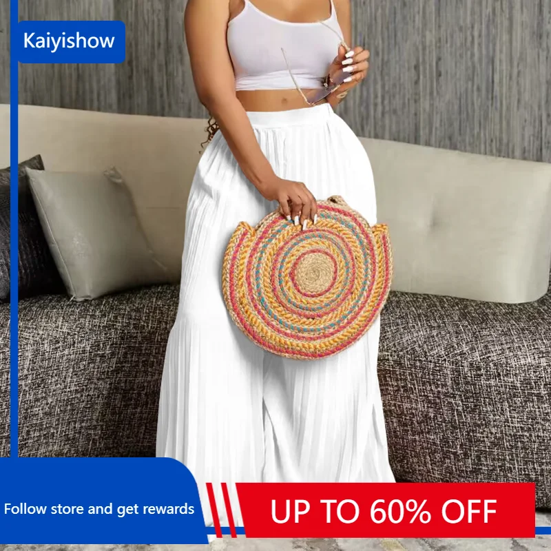 African Clothes for Women Summer Elegant African Women Polyester White Black Red Blue Long Pleated Pants African Clothing