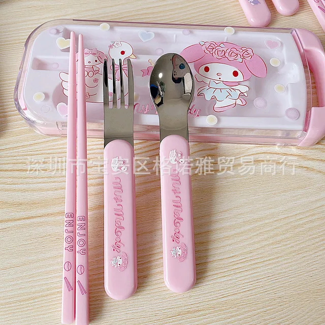 Japan Sanrio HELLO KITTY lunch box & cutlery & container & water bottle 5set