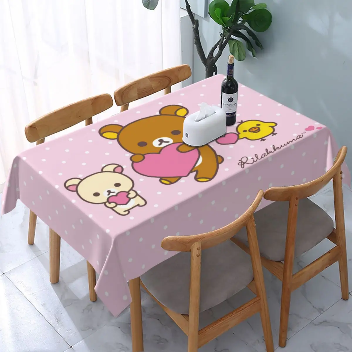 

Kawaii Cartoon Bear Rilakkuma Tablecloth Rectangular Elastic Waterproof Table Cloth Cover for Party