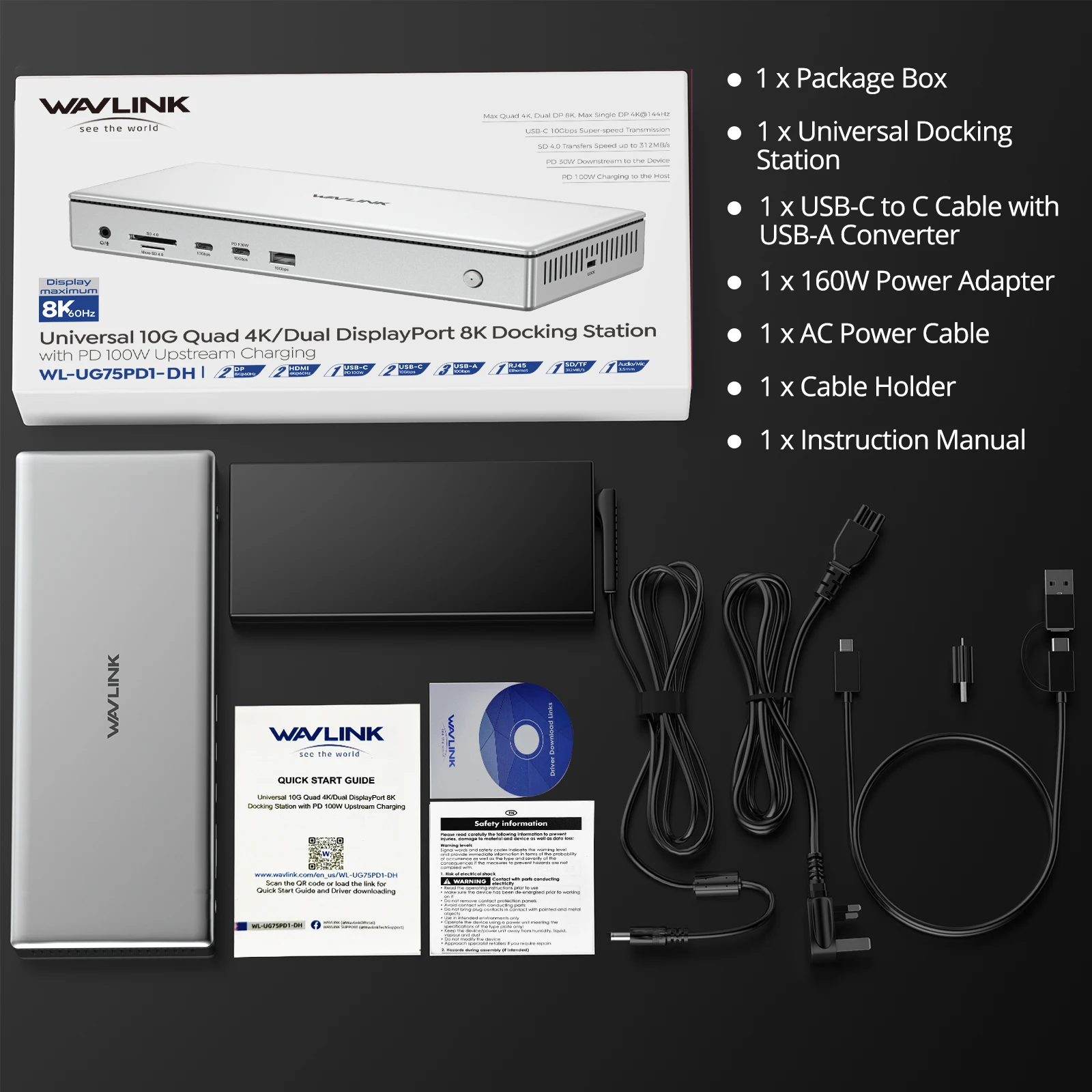 WAVLINK USB C DL7400 DisplayLink Premium Docking Station 2 DP