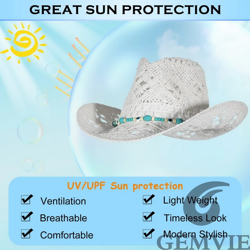 GEMVIE Cappello da sole estivo in paglia scavato da donna alla