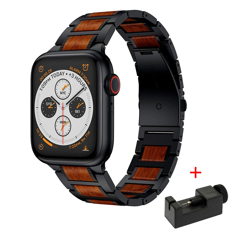 

Sandalwood metal strap for Apple watch Ultra 49mm 8 7 45mm 41mm retro stainless steel strap for iwatch 6 5 4 3 SE 44mm 42mm 40mm