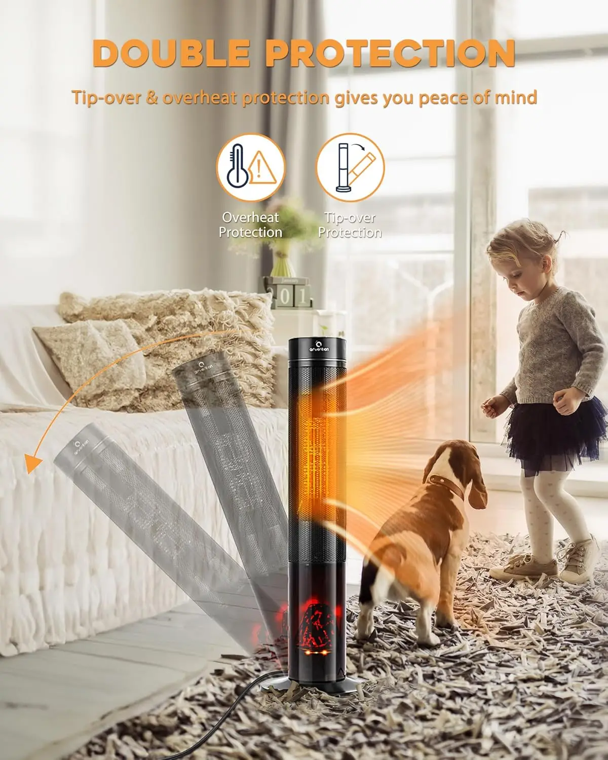 Heater Indoor, Airvention 1500W 34" Electric Heater for Large Room, 4 Modes,12H Timer, PTC Ceramic Heating with Thermostat, Remo 3