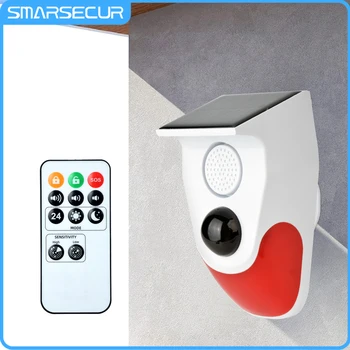 Outdoor Solar Alarm Motion Sensor Sound Light  Battery 120DB Siren Sound Alert Flash Strobe Security Alarm System 1
