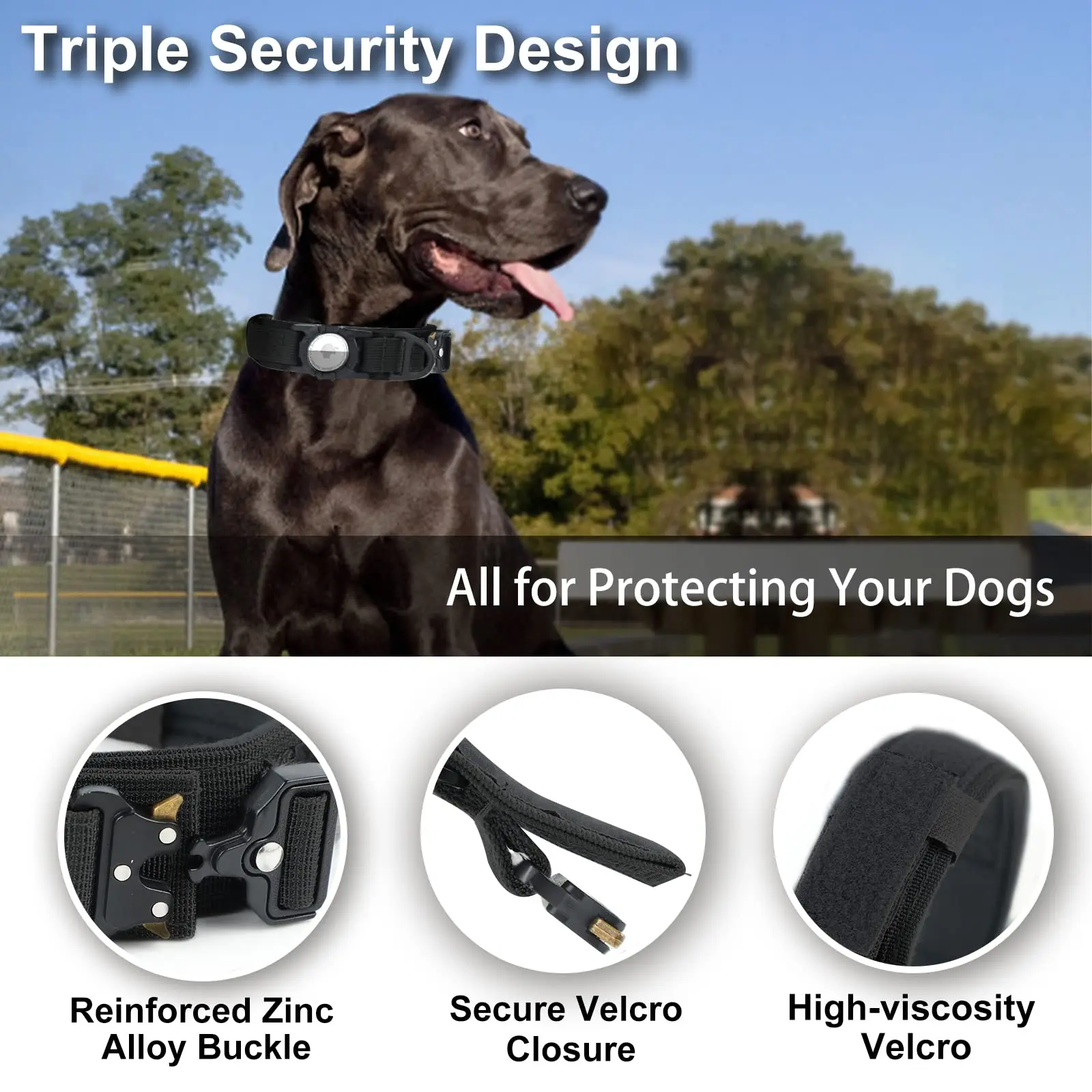 AirTag Tactical Dog Collar with AirTag Holder and Handle Military Dog Metal Buckle Adjustable GPS Collar for Medium Large Dogs Dog Collar Pet Collar