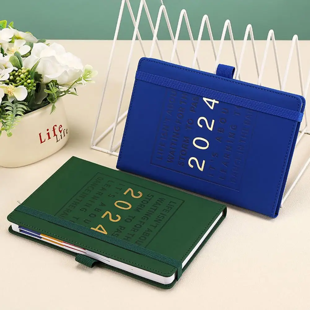 

Faux Leather Cover 2024 Planner Notebook 12 Monthly Weekly Agenda Notebook with Elastic Closure Pen Loop Series