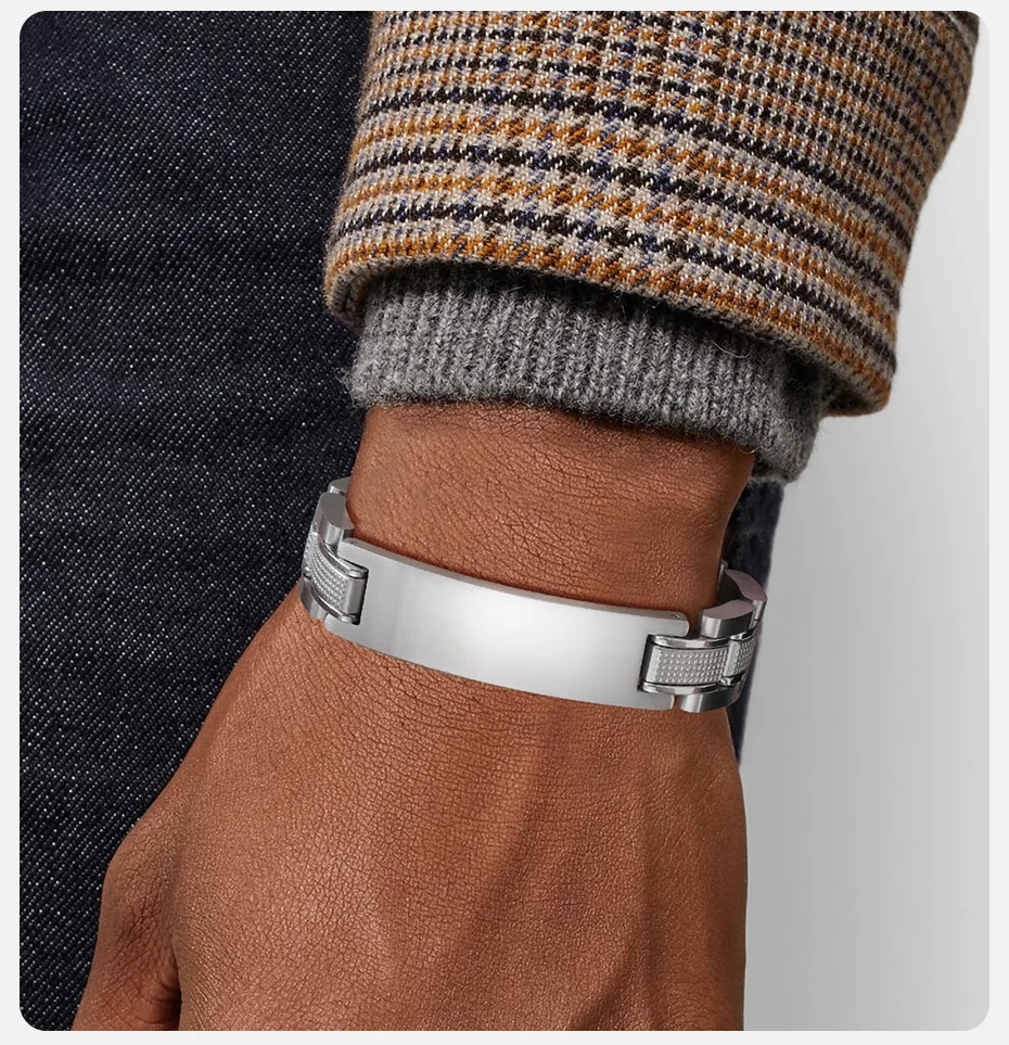 Vnox Maßgeschneidertes Luxus-Uhrenarmband für Herren, kostenloses personalisiertes, klobiges Edelstahl-Armband in Schwarz und Silber – Detail 5