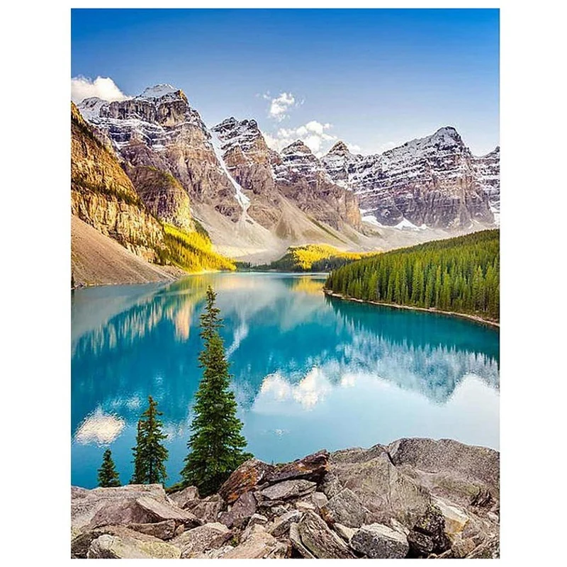 

Quality Diamond Painting Full Circle Diamond Kit Rhinestone Picture Art Craft Home Door Decoration (Lake And Mountain)