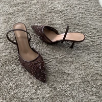 2026 String Bead Mesh Embroider Slingback High Heels Women Sexy Pointed Toe Heeled Sandals Summer Elegant Luxury Designer Shoes - Image 2