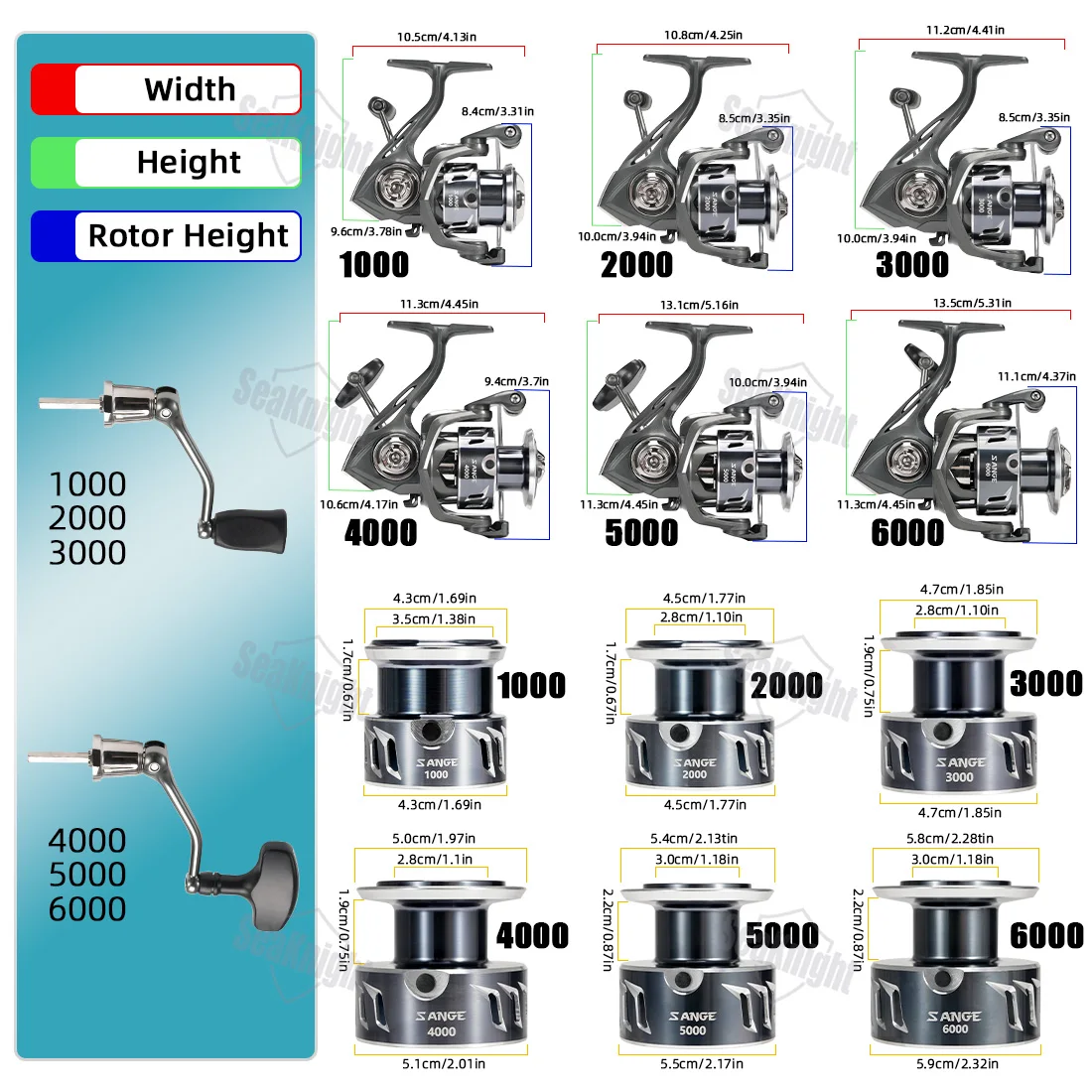 SeaKnight 브랜드 SANGE 낚시 릴 5.2:1/4.9:1 기어비 8BB 4-13KG 드래그 파워 초경량 바디 스피닝 릴 낚시용