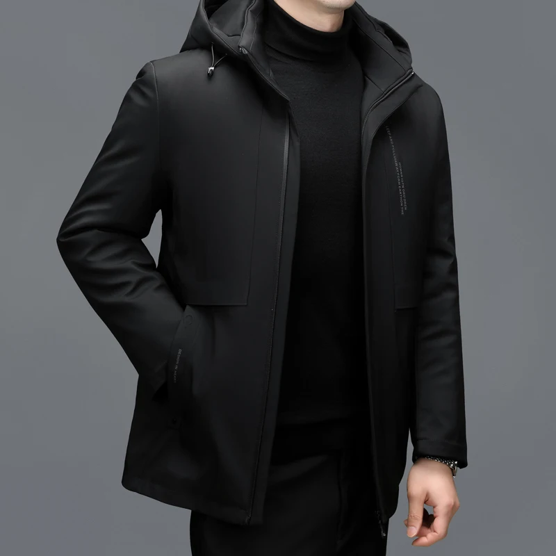 YX-2612 Men Down Jacket Medium To Long Thickened Warm For Winter Thick White Duck Down Pie Casual Jacket