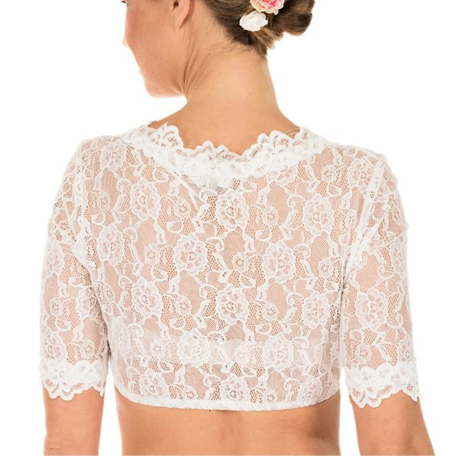 White Traditional Blouse Bavarian Oktoberfest Costume Wrap Crop Top Women Floral Lace Vintage Sexy Shirt BeerLace Dirndl Elegant women blouse
