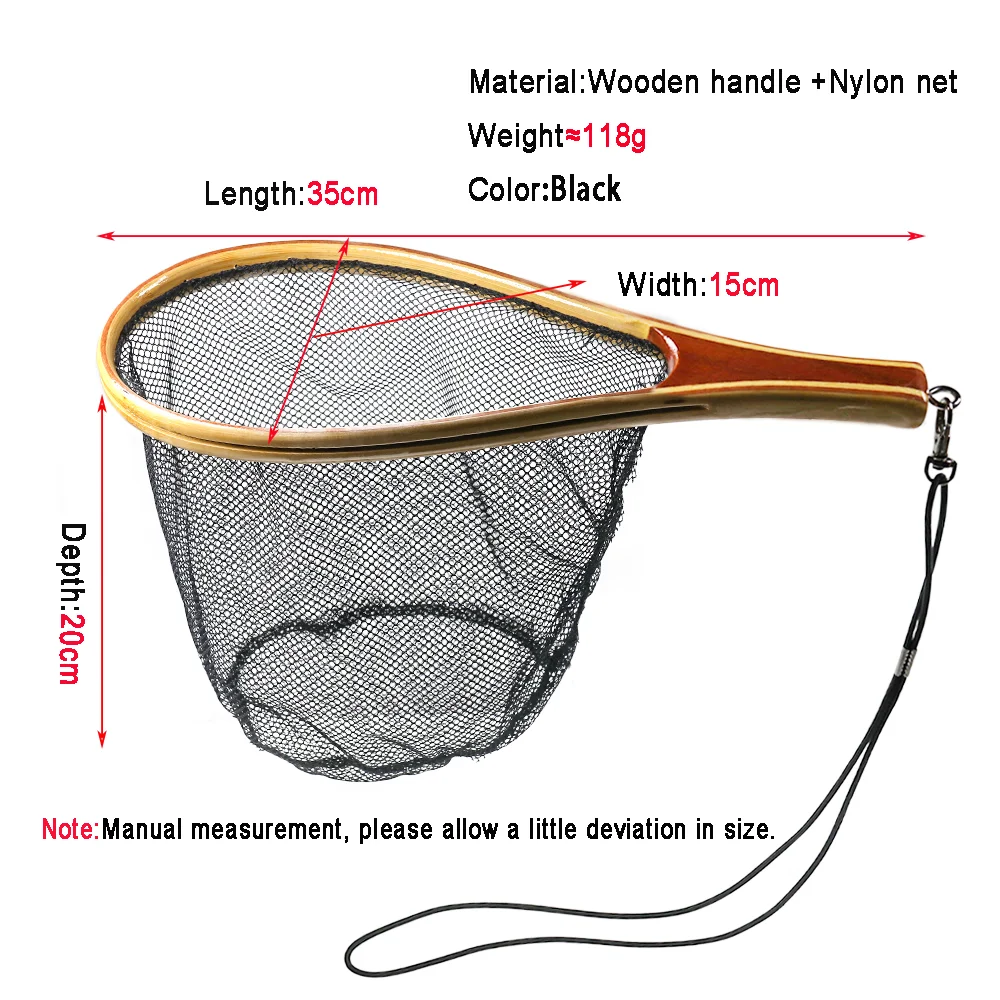 Vampfly Fly Fishing Wooden Handle Net Landing Soft Nylon Mesh Trout Fish  Catch Release Black Fishing Net