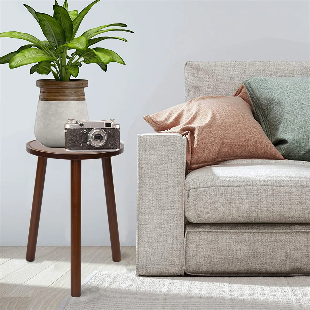 LUVODI 2PCS Round Wood Side Table Small Sofa End Coffee Table Bamboo Plant Stand Flower Pots Holder with Triple Legs