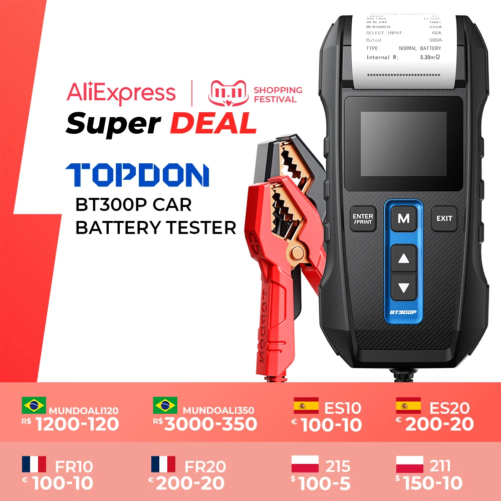 Topdon 12v/24v Battery Tester With Printing Digital Charging Cranking