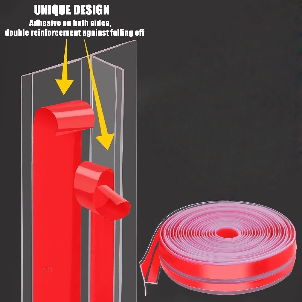 Clear Silicone T-Shaped Door Seal Strip with Strong Adhesive, 3CM Wide, 3M Long