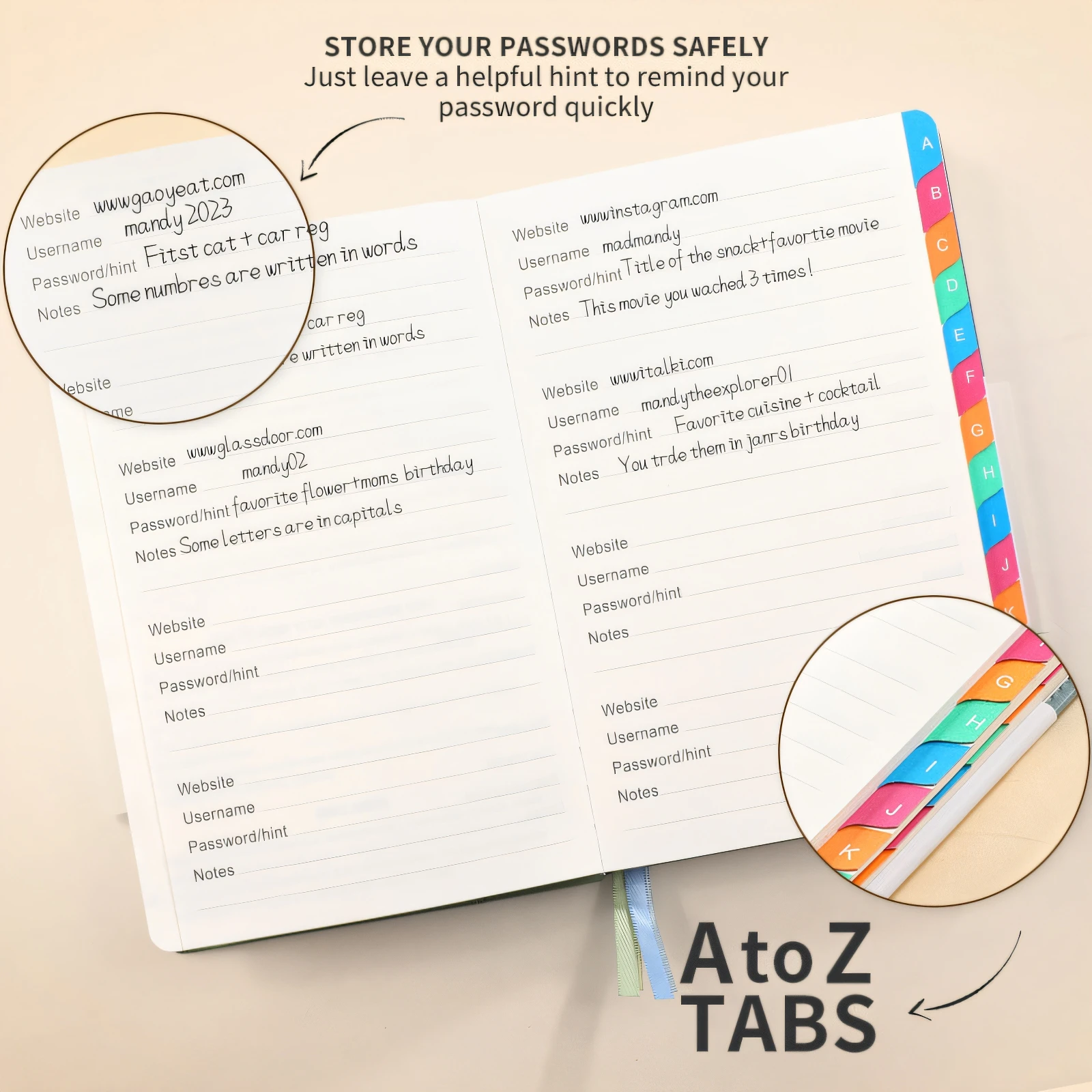 address book Telephone english website password notebook with code notebook for a5 records passwords book
