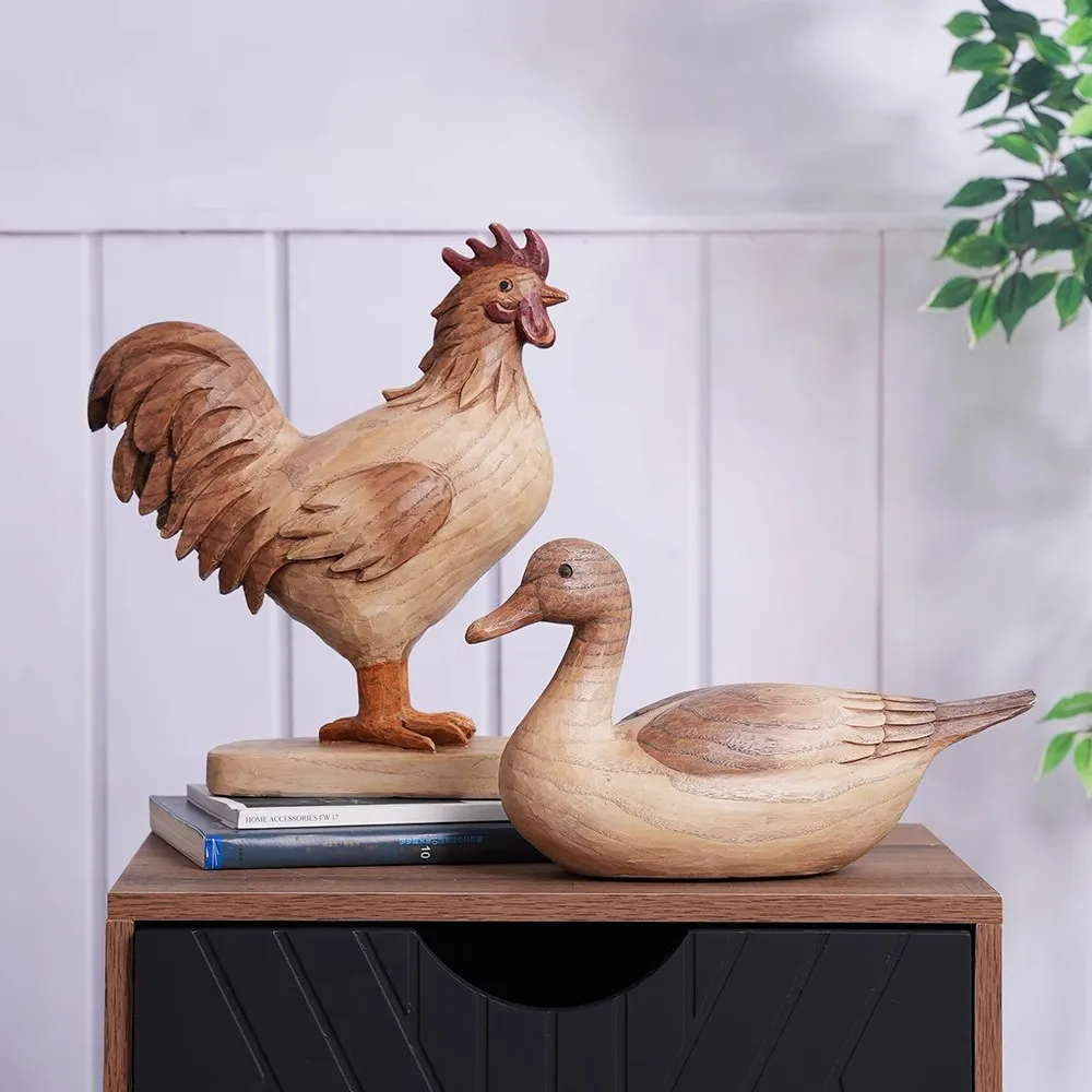

Imitation Wooden Sculpture of Chicken and Duckanimals Resin Modern Home Decoration Art Figurine Room Decor Yard & Garden Decors