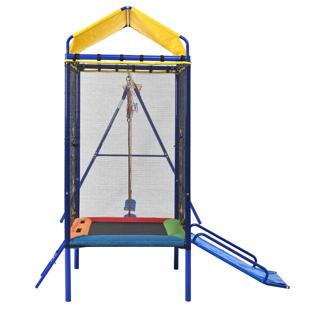 Multifunktionaler Kinder-Spielturm für Draußen mit Schaukel, Rutsche & Trampolin, Sicherheitsnetz & Basketballkorb für Garten-Spaß – Detail 11