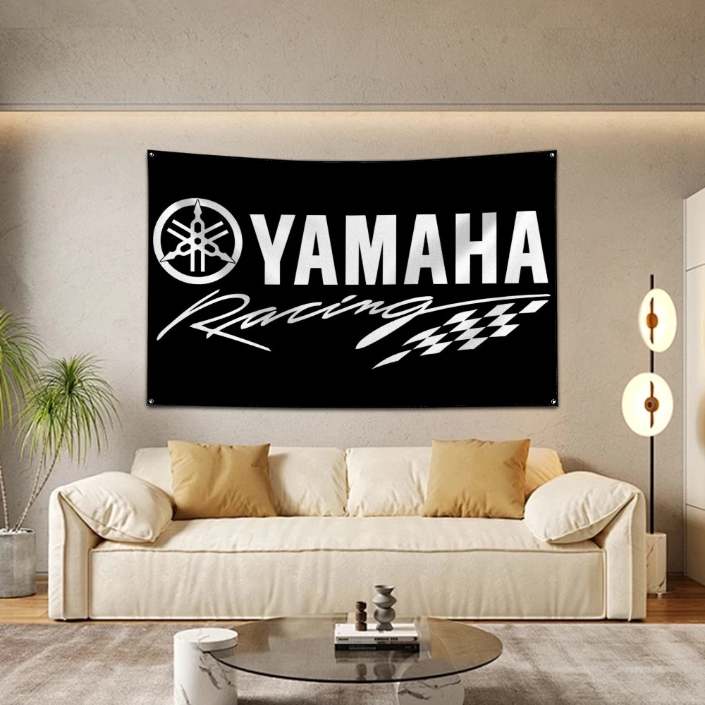 Bandera de carreras de motos y-yamaha, cartel de impresión Digital de poliéster para garaje o decoración de puerta exterior, 3x5 pies