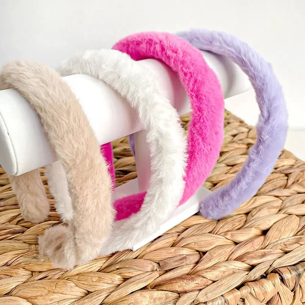 

Thin Side Winter Plush Hair Hoop Korean Style New Year Faux Rabbit Fur Headband Headwear Candy Color Simple Hair Bands