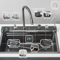 Shinesia Stainless Steel Kitchen Waterfall Sink Digital Display Large Single Sink Dish Basin Sink With Multifunction 2