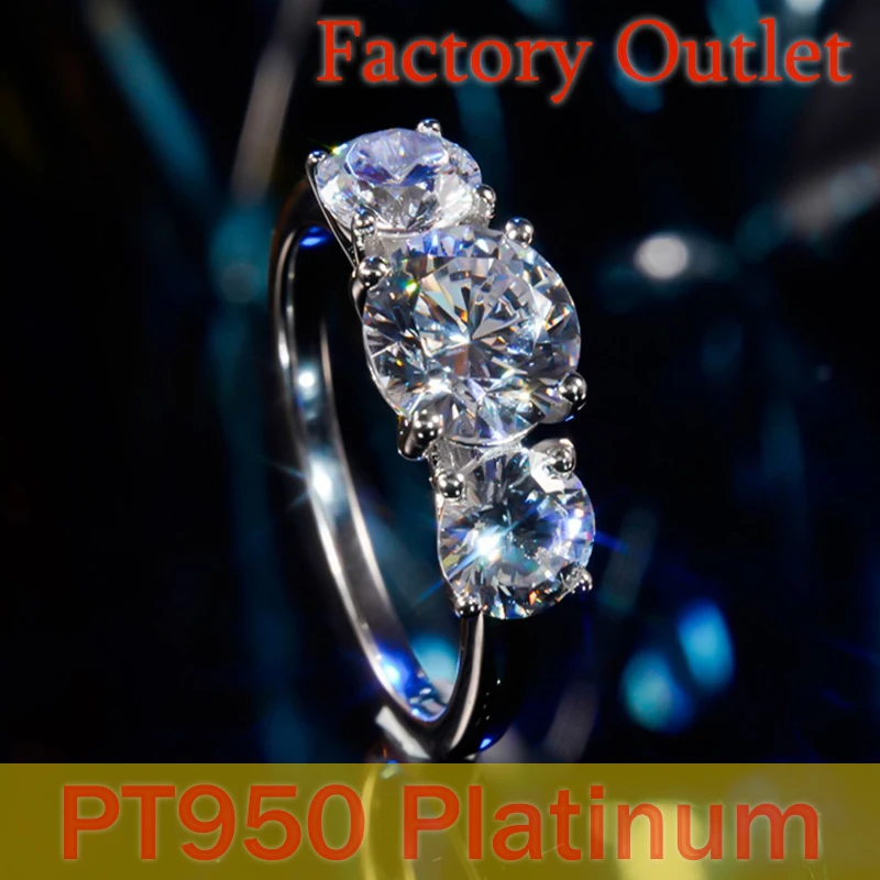 

PT950 Platinum D Color Mosonite Three Diamond Ring for Women's Luxury Unique Design Non fading Simulated Valentine's Day Gift