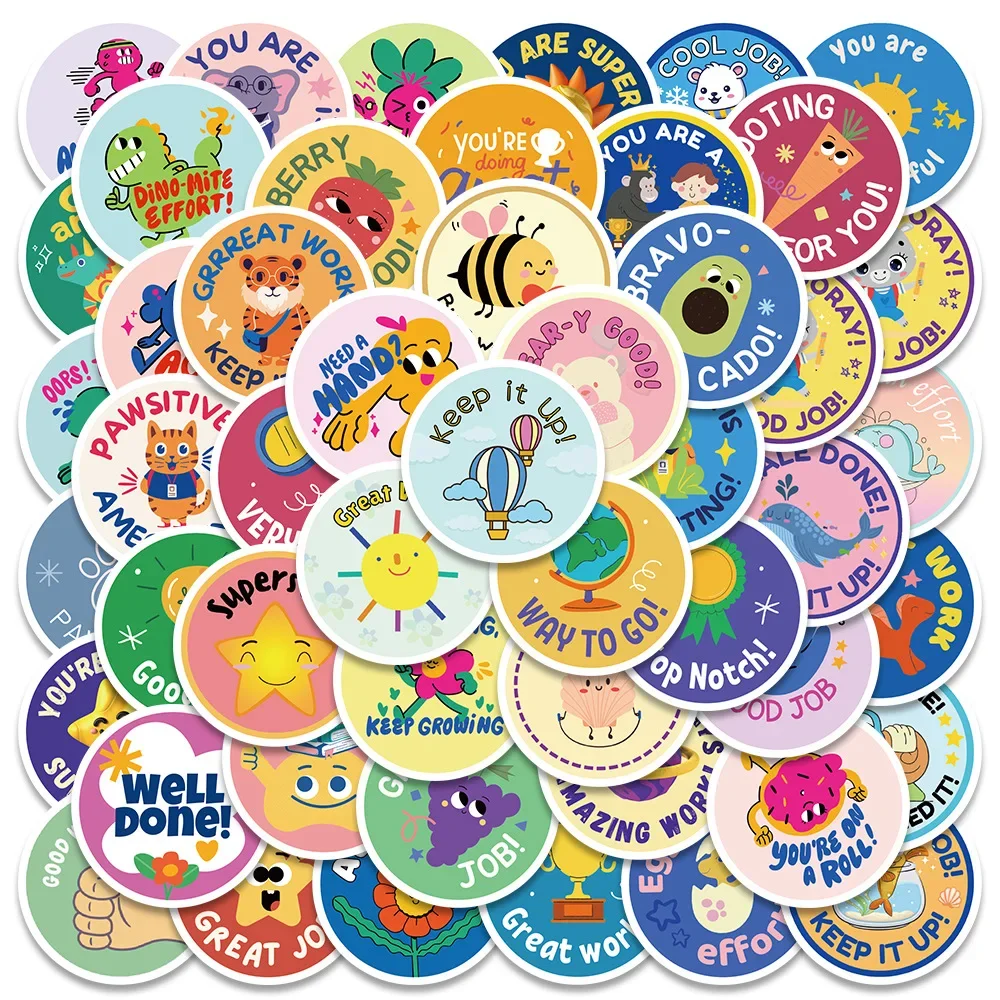 10/50Pcs Inspirational English Kids Reward Stickers Cute Pattern Animals Cartoon Decals School Teacher Supplies Children's Gift cartoon stickers reward stickers