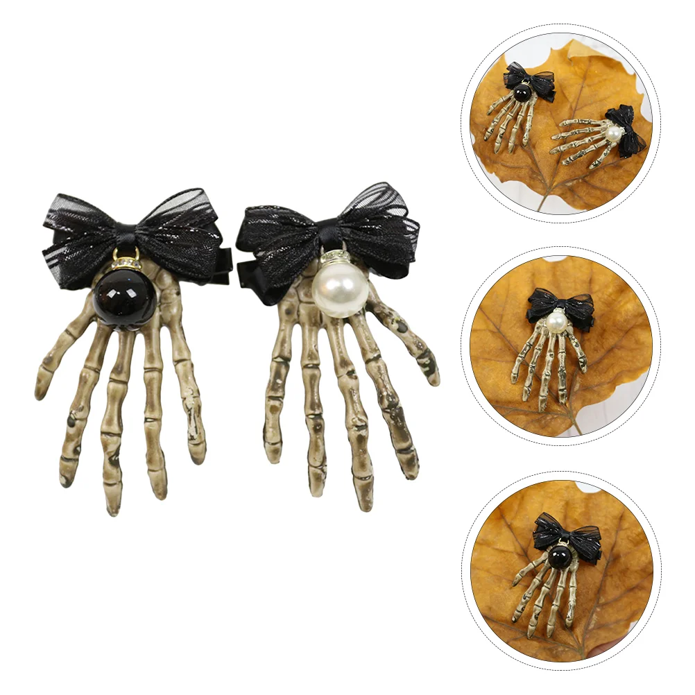 

2pcs Hand Hair Clip Claws Hairpin with Pearl and Bow Hand Bobby Pin Punk Horror Hair Accessories for