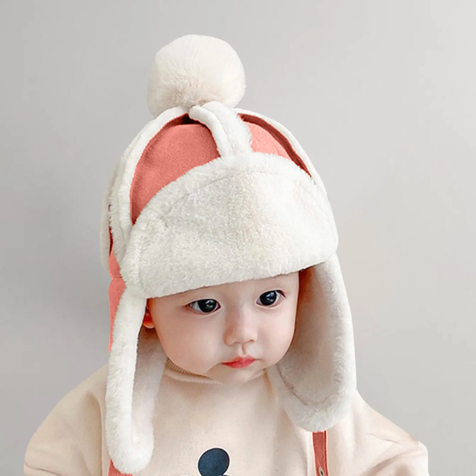 Fur Baby Hat For Girls Boys Plush Lining Winter Hat For Kids Cap With Earflap Skiing Windproof Baby Bonnet Infant Beanie 1-4y