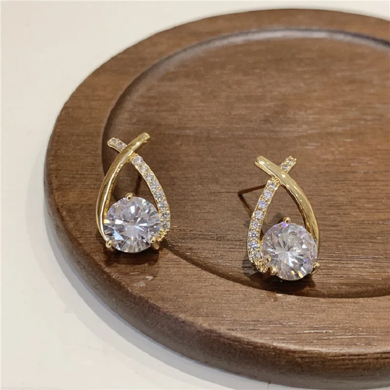 Rhinestone Earrings Ladies Geometric Cross Stud