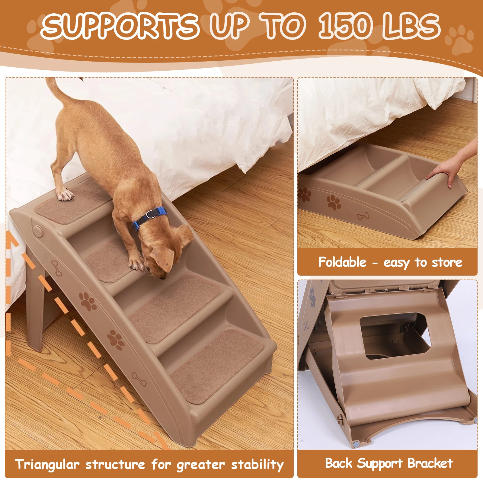4-Step Pet Dog Stairs Foldable Indoor Pet Steps Non-Slip Dog Stairs Ramp Sofa Ladder Pet Furniture for High Bed Chair Couch Sofa