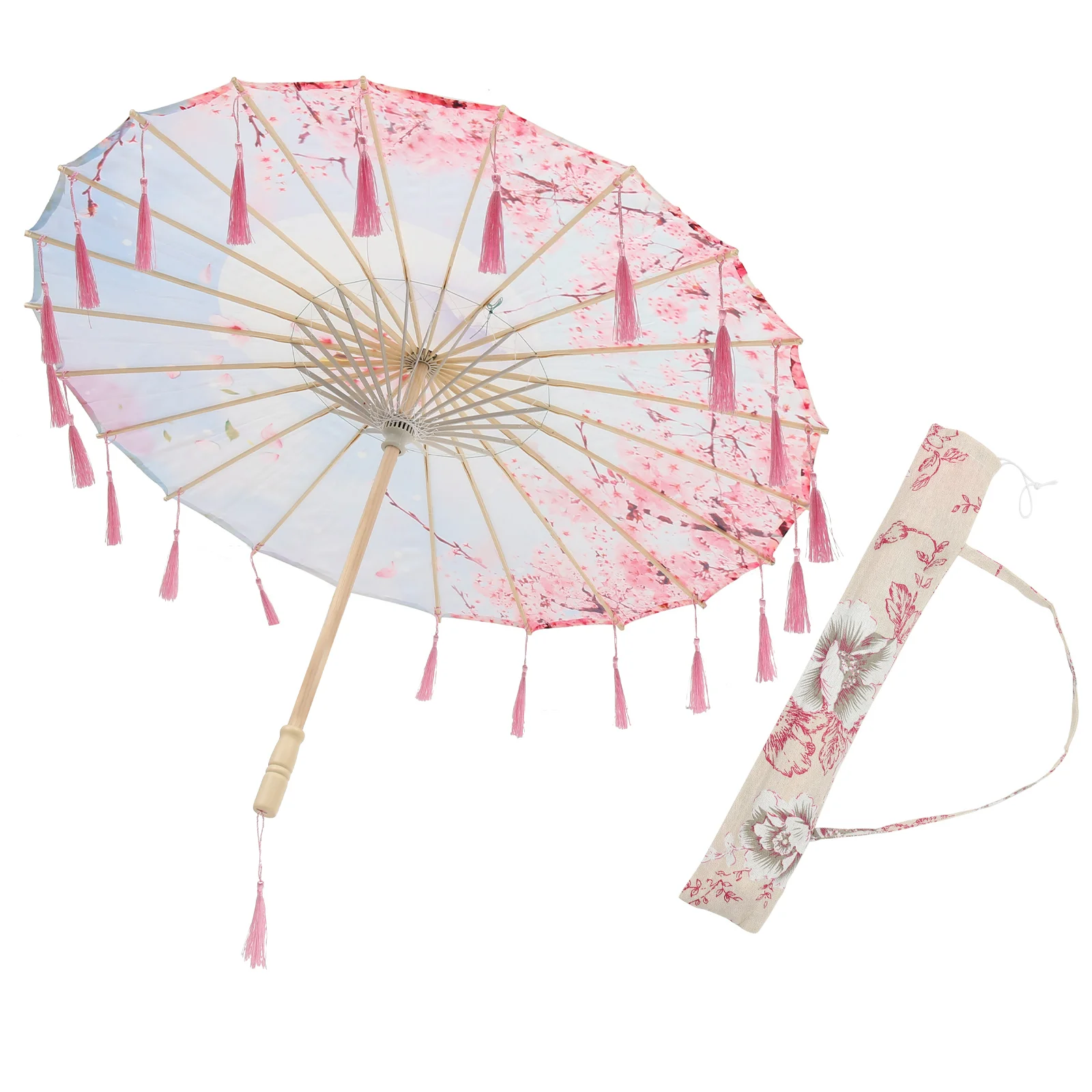 

1 Set of Chinese Silk Cloth Umbrella Delicate Chinese Umbrella Chic Tassel Umbrella