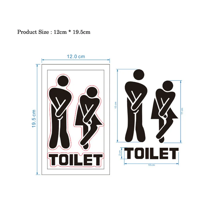 Description Picture 2 of item2Pcs Creative Funny Toilet Wall/Door Stickers Bathroom Decoration Vinyl Home Decor Decals Waterproof Poster Wallpaper On Wall