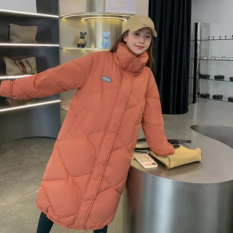 

Корейское простое пальто с хлопковой подкладкой, Женская Длинная зимняя теплая куртка, Утепленная зимняя одежда, пуховое хлопковое пальто оверсайз, парка с высоким воротником