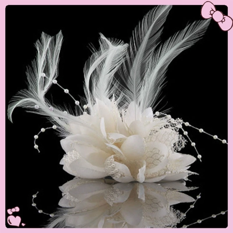 Feathers Flower Hair Accessories Wedding Party Floral Mesh Veil Headband Hairpin jewelry accessories hair accessory hair headdress