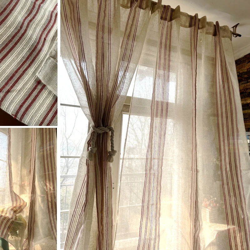 Modern Simple Cotton Linen Semi-blackout Curtains for Living Room Bedroom Transparent Voile Curtain with Hooks Top Tab-Top Drape