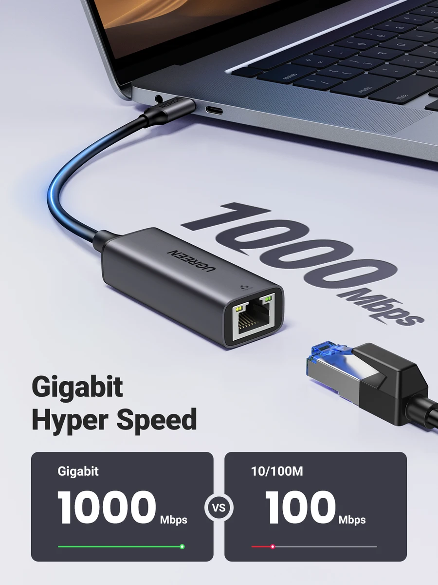 UGREEN USB Ethernet Adapter 1000/100Mbps USB Lan RJ45 For Laptop Macbook Samsung iPad USB Ethernet Network Card — view 2