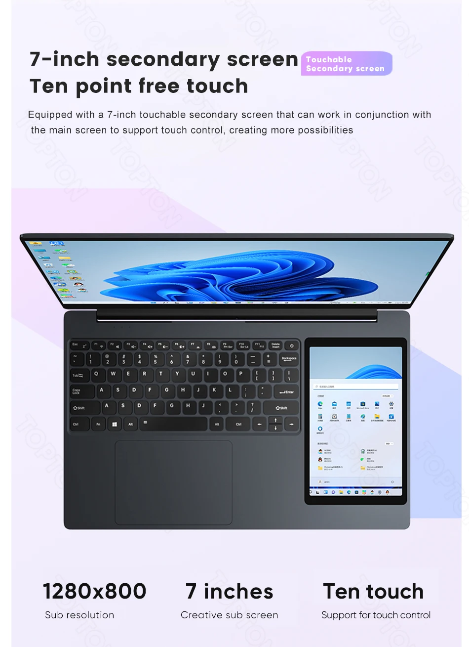 S88d6e67094b94612ad2521f70d02b87aE Cheap L10 Dual Screen Laptop 15.6 Inch IPS + 7'' Touch Intel Celeron N5095 Max 16G DDR4 2T SSD Slim Office Notebook PC Computer