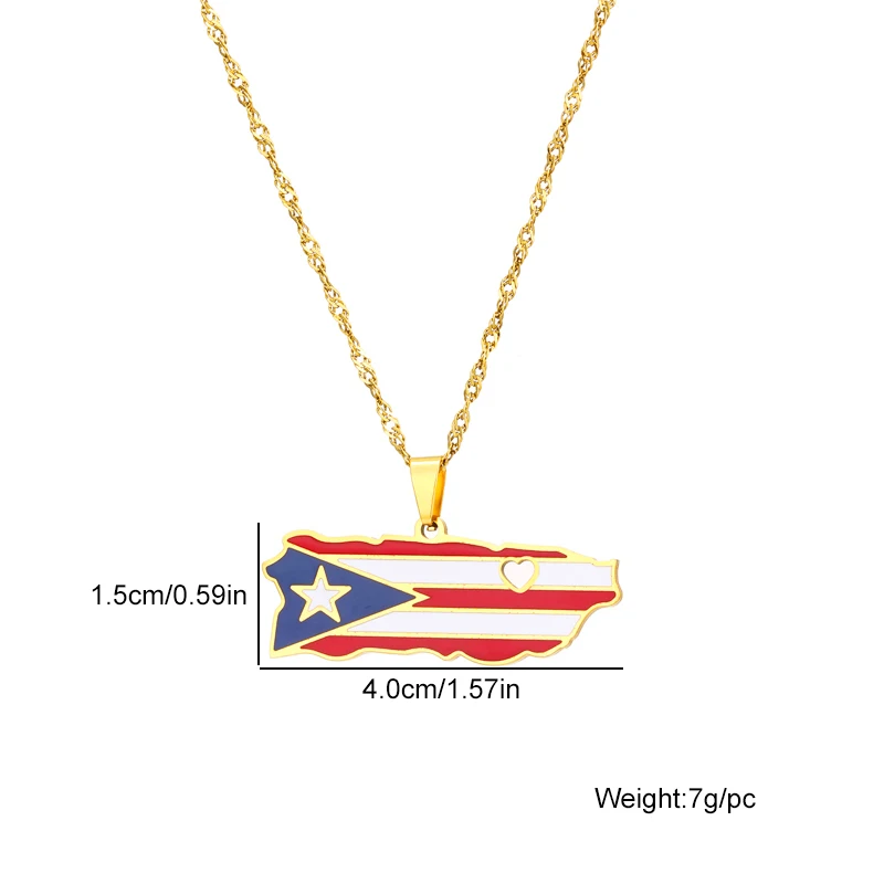 Puerto Rico Flag Necklace Stainless Steel 6