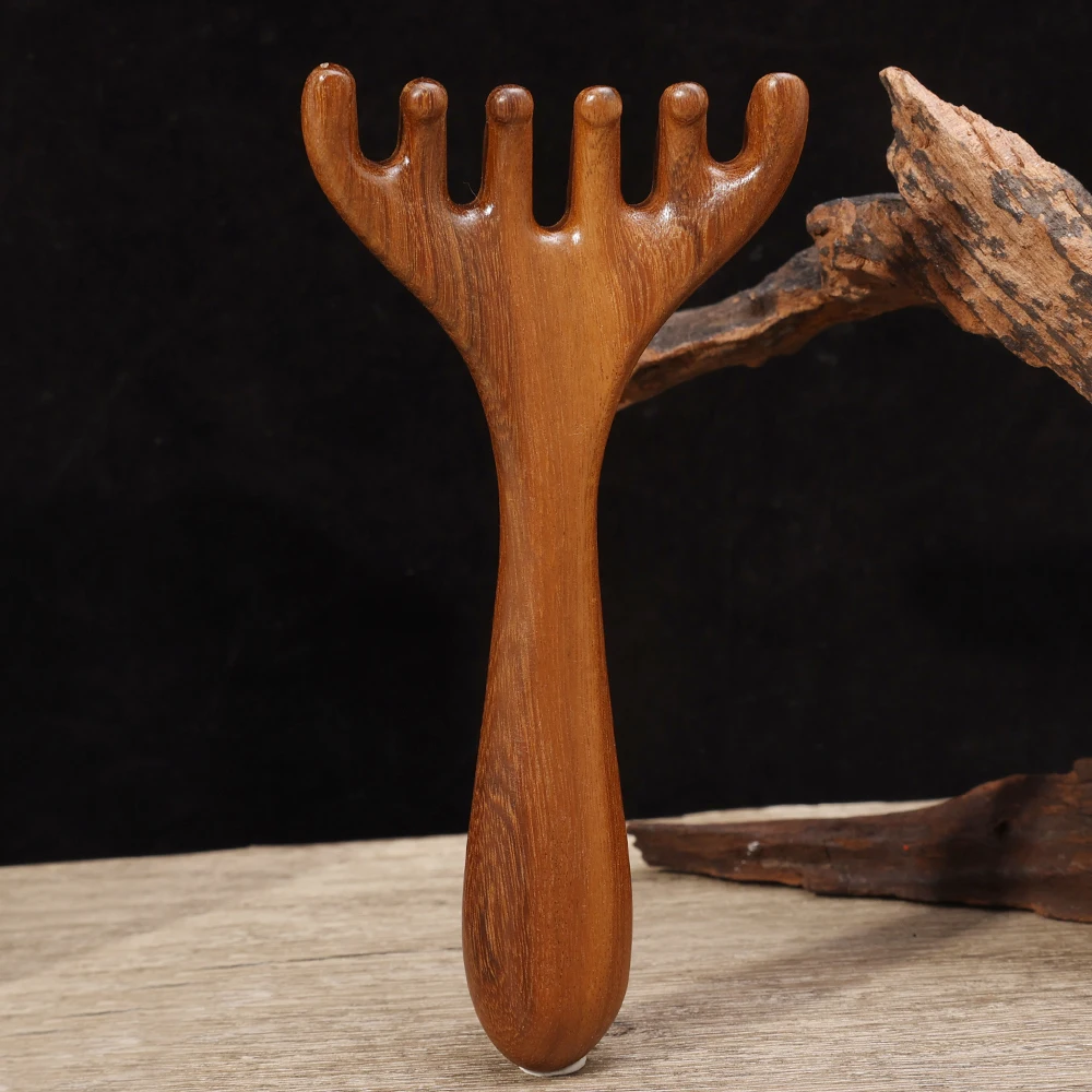 Deer Horn Head Noon Wood Massage Comb Improve Face Eye Circulation Five-Claw Scalp Massager Gua Sha Tool Back Scratcher Spa Tool 6