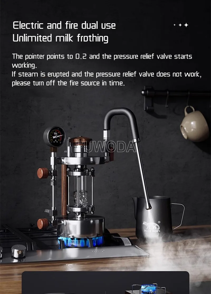 700ML Milk Frother Steamer High Pressure Dry Steam Coffee Milk Foamer for Espresso Adjustment 1Bar-2.5Bar 6